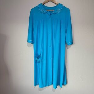 Vintage Lorraine Lingerie Housecoat Robe - Size Large - Turquoise Blue